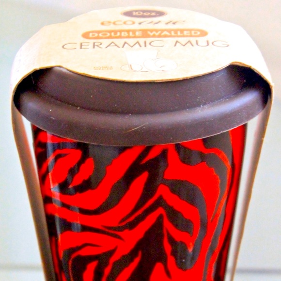 ECO ONE REUSE ME TRAVEL MUG TIGER BROWN SILICON LID COFFEE 10 OZ - Picture 2 of 4
